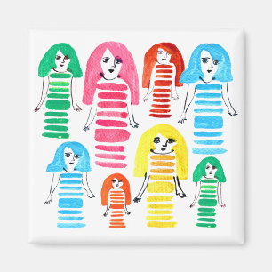 Íman Garotas fofas em arte moderna funky em aquarela