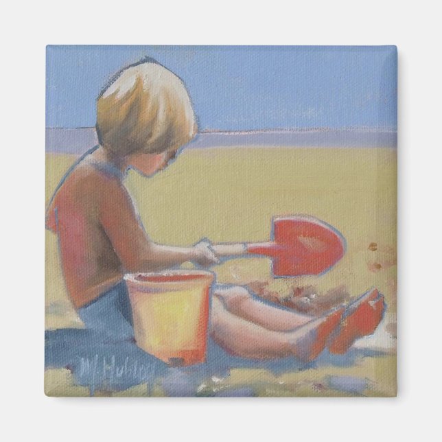 Íman Garotinho brincando na areia com uma pá (Frente)