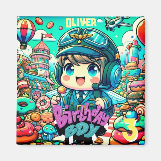 Íman Garoto-Piloto Bonito de Aniversário (Frente)