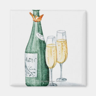 Íman Garrafas de Champagne e dois vidros