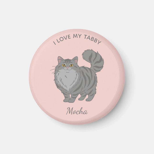 Íman Gata Cinza Tabby de Cabelo Comprido Mamãe Personal (Frente)