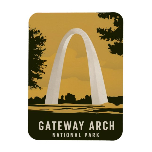 Íman Gateway Arch National Park Retro Viagem Art (Vertical)