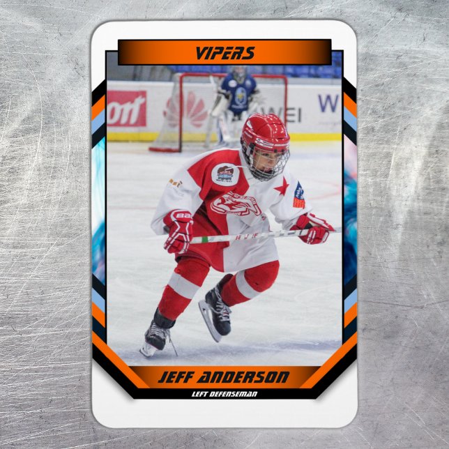 Íman Gatilho De Hóquei No Gelo Em Laranja Legal (Ice Hockey Trading Card Magnet: Futuristic design, dynamic action. Perfect gift for young fans!)