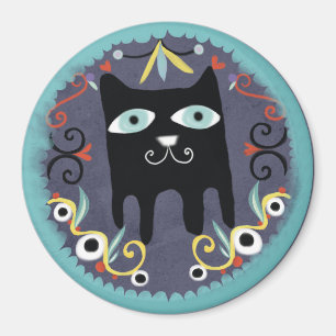 Íman Gatinha Preta Adorável Gato Kawaii Ímã Azul