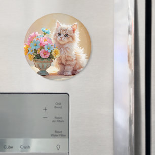 Íman Gatinho adorável com Buquê de flores