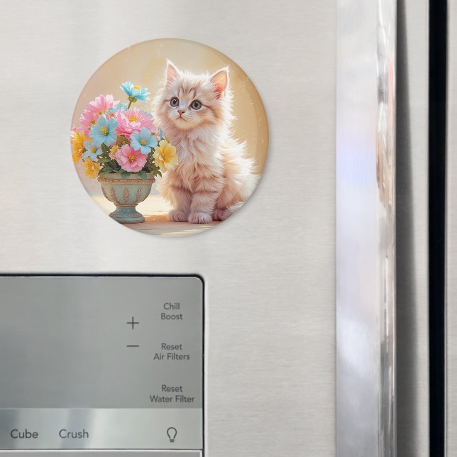 Íman Gatinho adorável com Buquê de flores (In Situ (Fridge))