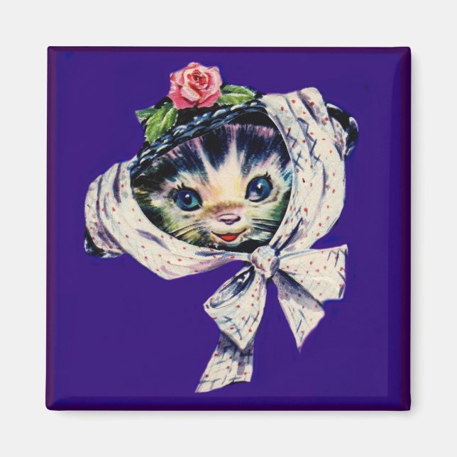 Íman gatinho adorável num chapéu de gatinho (Frente)