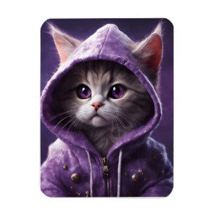 Íman Gatinho bonito em um capuz roxo