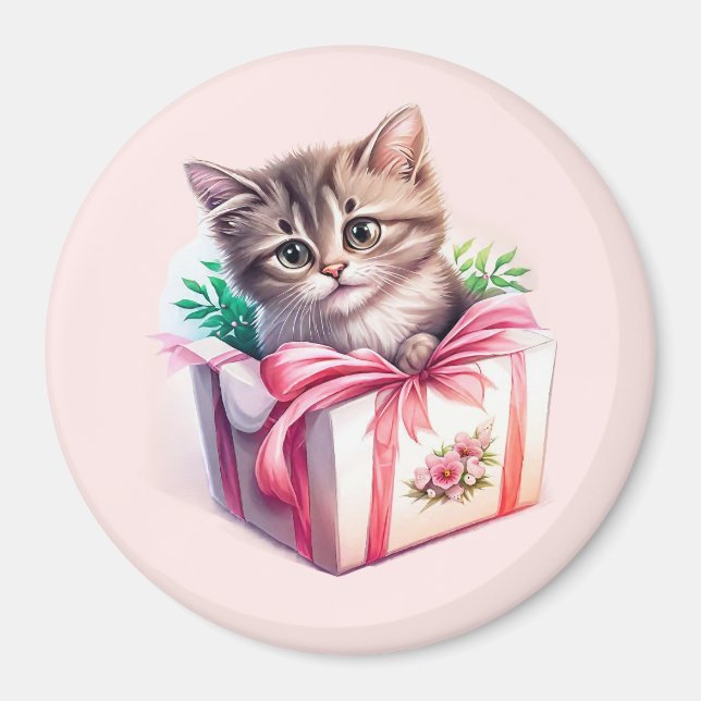 Íman Gatinho Bonito num Presente de Aniversário de Caix (Frente)