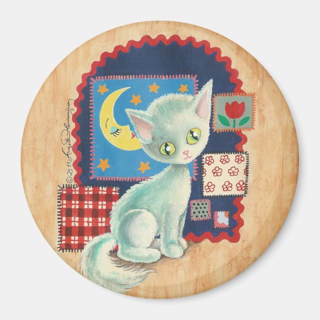 Íman Gatinho branco e pintura com colchete (Frente)