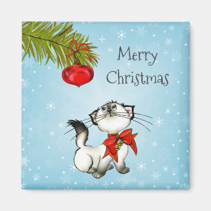 Íman Gatinho brincalhão do Natal com arco vermelho