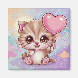 Íman Gatinho de aniversário de bebê rosa fofo e adoráve