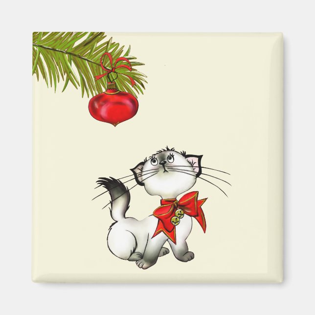 Íman Gatinho De Natal Reproduzível Com Um Arco Vermelho (Frente)