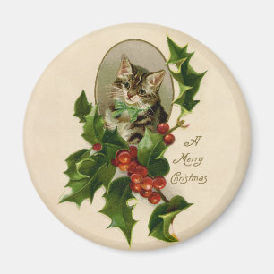 Íman Gatinho de Natal Vitoriano em Tabby Antigo com Aze