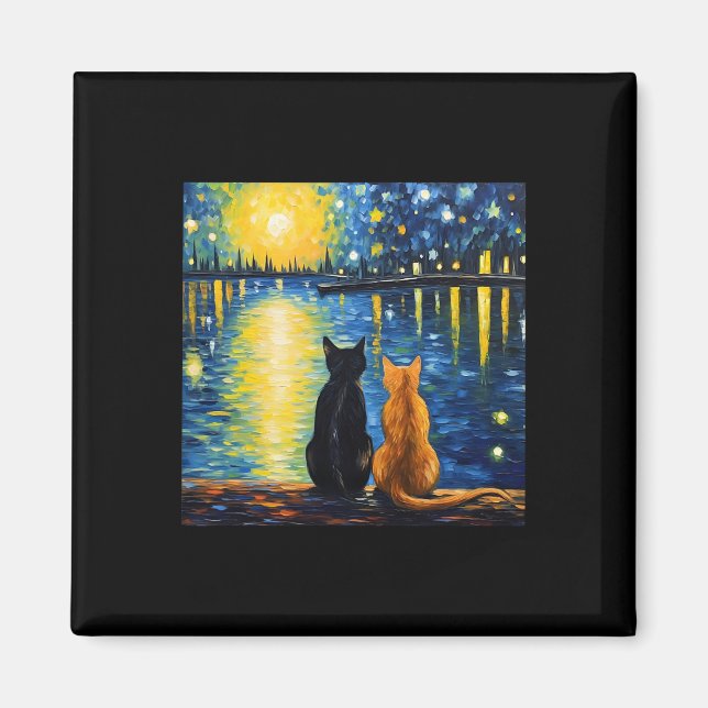 Íman Gatinho de Pintura de Gatos Starry Night Lover (Frente)
