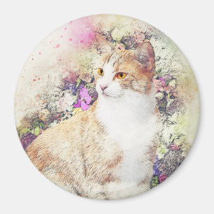 Íman Gatinho do Jardim Flor   ABSTRATO   Watercolor
