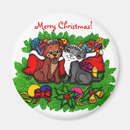 Íman Gatinho e puppy, XMas feliz