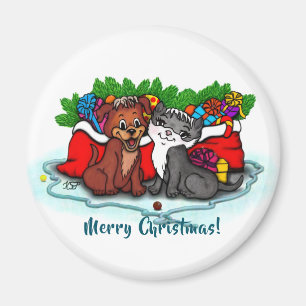 Íman Gatinho e puppy, XMas feliz