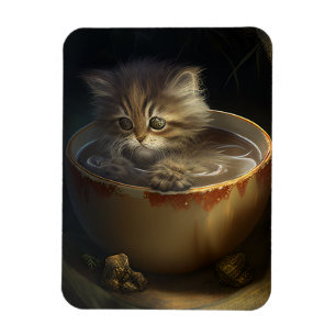 Íman Gatinho em um ímã flexível de teacup amarelo
