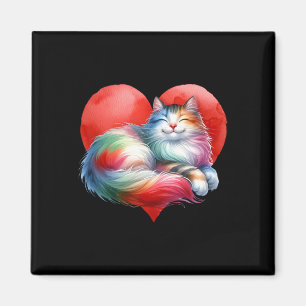 Íman Gatinho Fofo Arco-Íris Abraçando Coração Kitty Amo