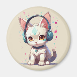 Íman Gatinho Fofo com Charme de Fones de Ouvido