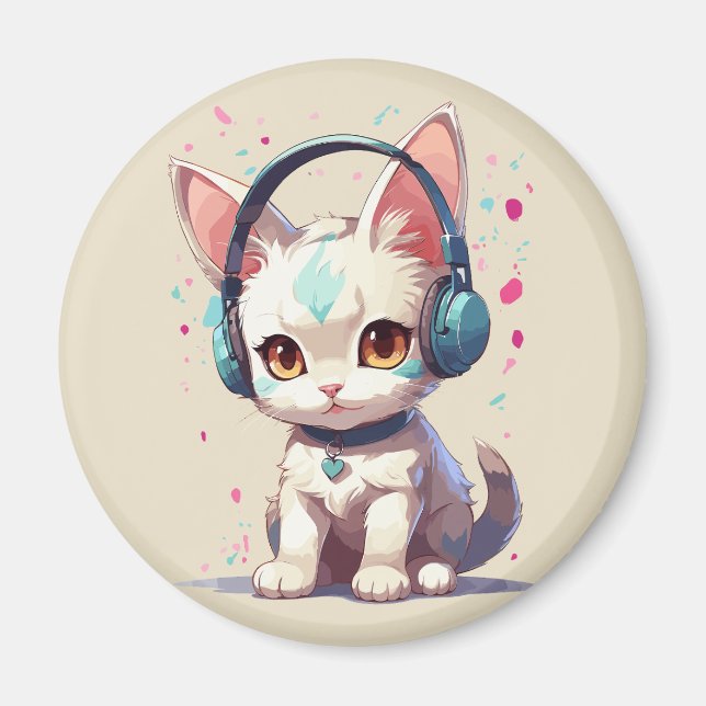 Íman Gatinho Fofo com Charme de Fones de Ouvido (Frente)