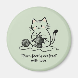 Íman Gatinho Fofo de Tricô Design Gráfico Verde Pastel