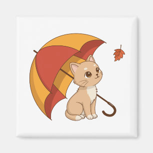 Íman Gatinho Fofo Gato Vermelho Amarelo Guarda-chuva Qu
