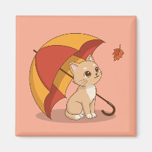 Gatinho Fofo Gato Vermelho Amarelo Guarda-chuva Qu