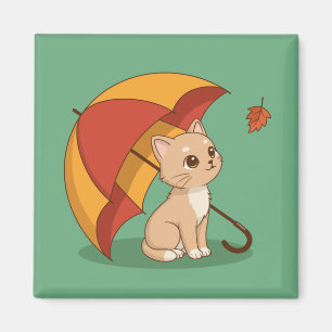 Íman Gatinho Fofo Gato Vermelho Amarelo Guarda-chuva Qu