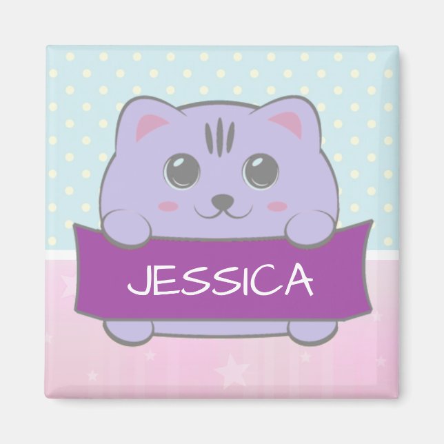 Íman Gatinho Fofo Personalizado com Bolinhas (Frente)