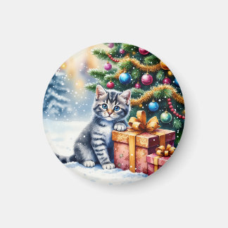 Íman Gatinho Fofo Sob a Árvore de Natal