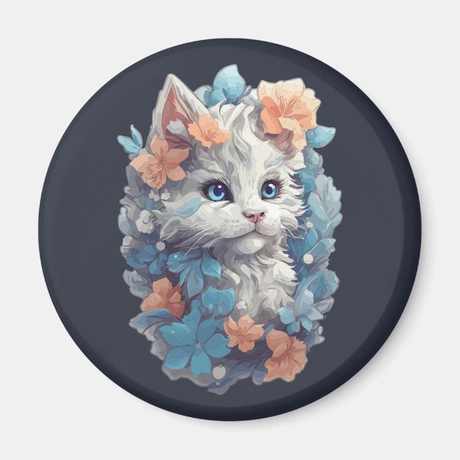Íman Gatinho Gato Floral Branco Fofo (Frente)