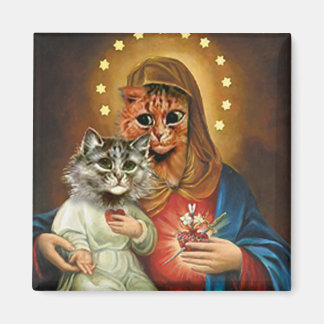 Íman Gatinho Maria e Jesus com Corações Sagrados