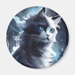 Íman Gatinho Místico Preto e Branco | Gato Aquarela