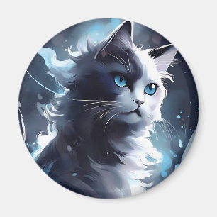 Íman Gatinho Místico Preto e Branco Gato Aquarela