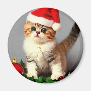 Íman Gatinho natal vintage em Santa Hat