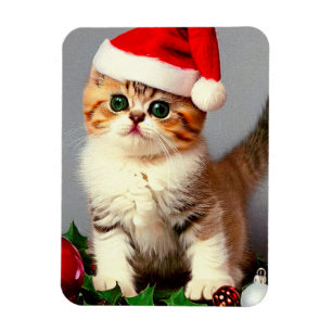 Íman Gatinho natal vintage em Santa Hat