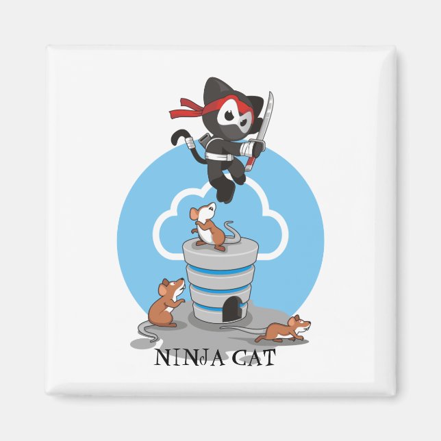 Íman Gatinho Ninja com ratos (Frente)