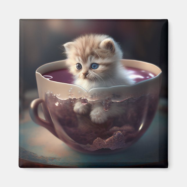 Íman Gatinho num teacup - ímã de gato (Frente)