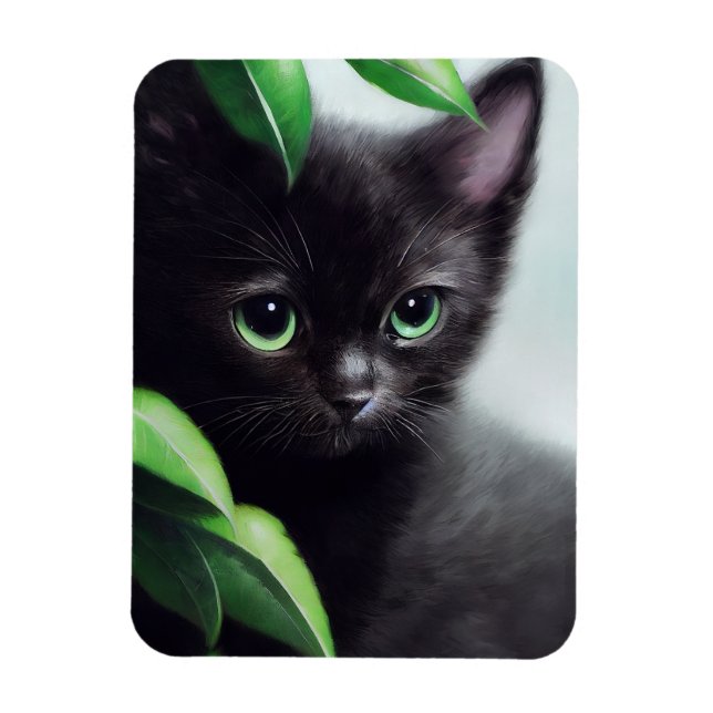 Íman Gatinho Preto Bonito Com Olhos Verdes (Vertical)