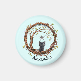 Íman Gatinho Preto Bonito Observando uma Estrela