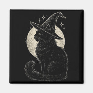 Íman Gatinho Preto Cute Chapéu de Bruxa Lua Retro Coque