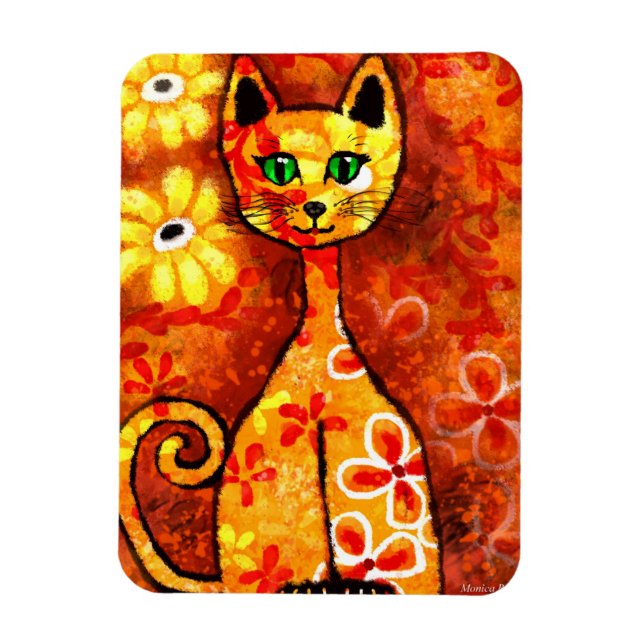 Íman Gatinho Retro Gatinho Abstrato Laranja (Vertical)