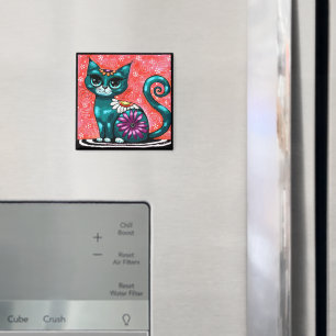 Íman Gatinho Whimsso Sentado em Rã Teal Floral