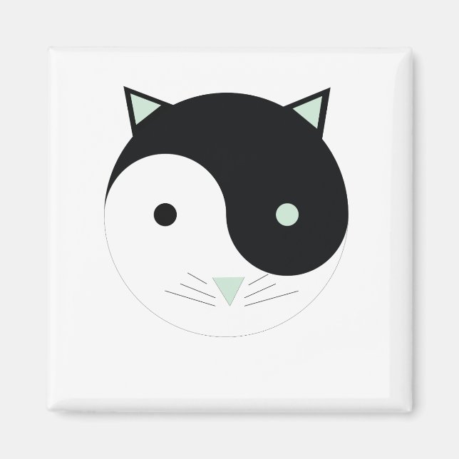 Íman Gatinho Yin Yang com verde, preto e branco da Casa (Frente)