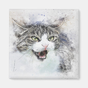 Íman Gatinho zangado ABSTRATO Watercolor
