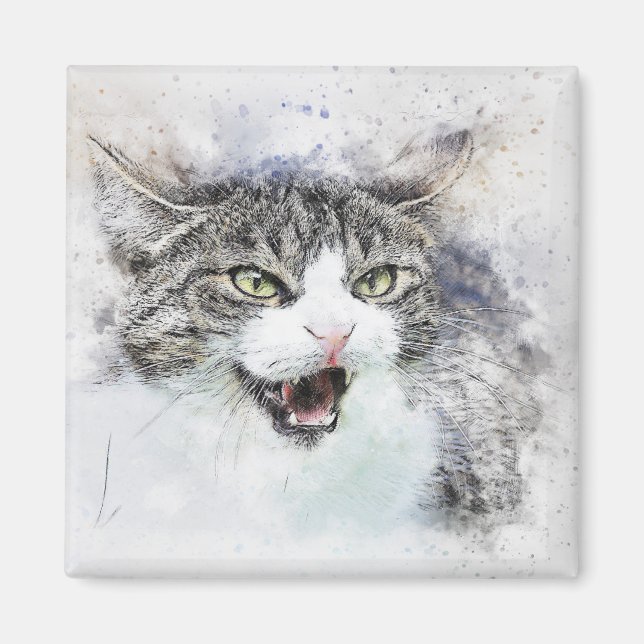 Íman Gatinho zangado | ABSTRATO | Watercolor (Frente)