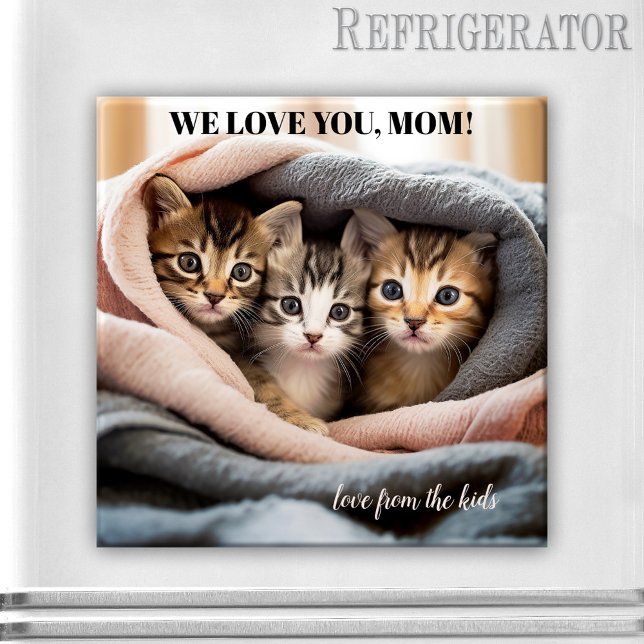 Íman Gatinhos bonitos, melhor Gato, Dia de as mães Magn (A cute magnet featuring three kittens wrapped in a cozy warm blanket - nice for Mother's Day)
