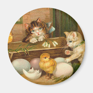 Íman Gatinhos e Pintinhos Vintage Páscoa Saudação